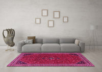 Machine Washable Persian Pink Traditional Rug, wshtr3521pnk