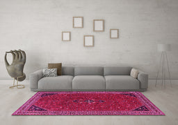 Machine Washable Persian Pink Traditional Rug in a Living Room, wshtr3521pnk