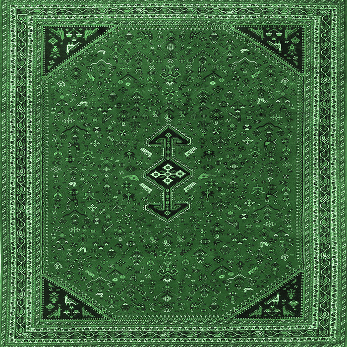 Square Machine Washable Persian Emerald Green Traditional Area Rugs, wshtr3521emgrn