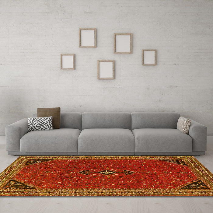 Machine Washable Persian Yellow Traditional Rug in a Living Room, wshtr3521yw