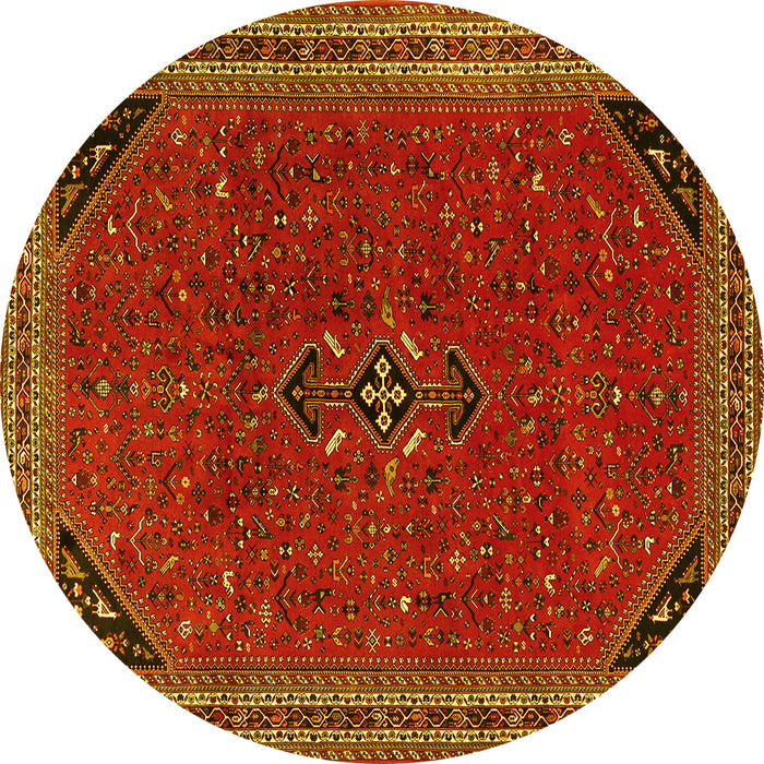 Round Machine Washable Persian Yellow Traditional Rug, wshtr3521yw