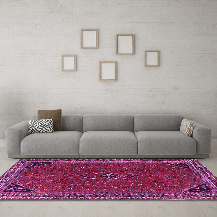 Machine Washable Persian Purple Traditional Area Rugs in a Living Room, wshtr3521pur