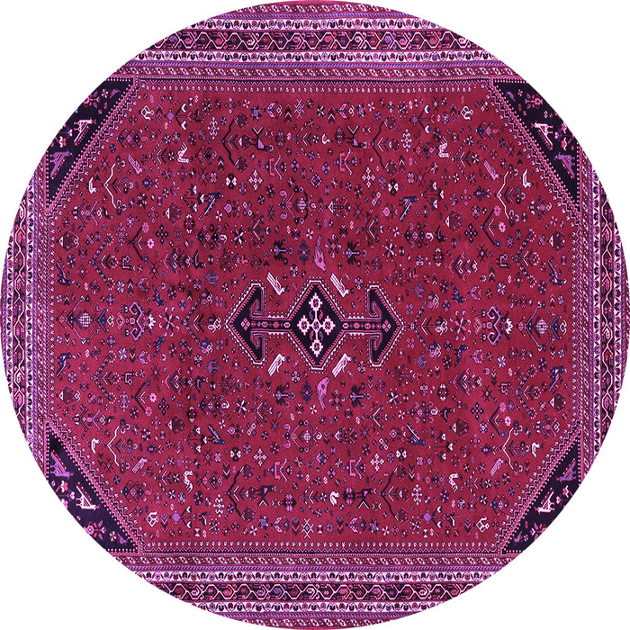 Round Machine Washable Persian Purple Traditional Area Rugs, wshtr3521pur