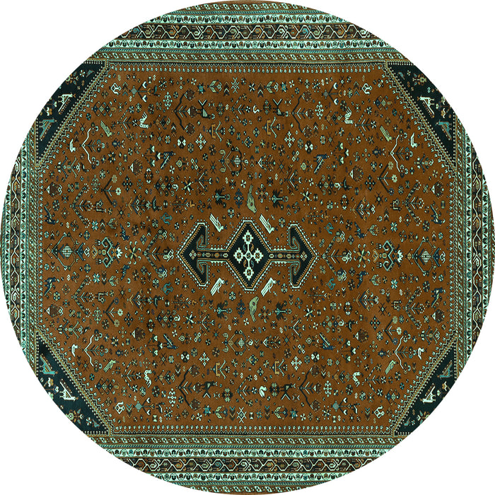 Round Machine Washable Persian Turquoise Traditional Area Rugs, wshtr3521turq