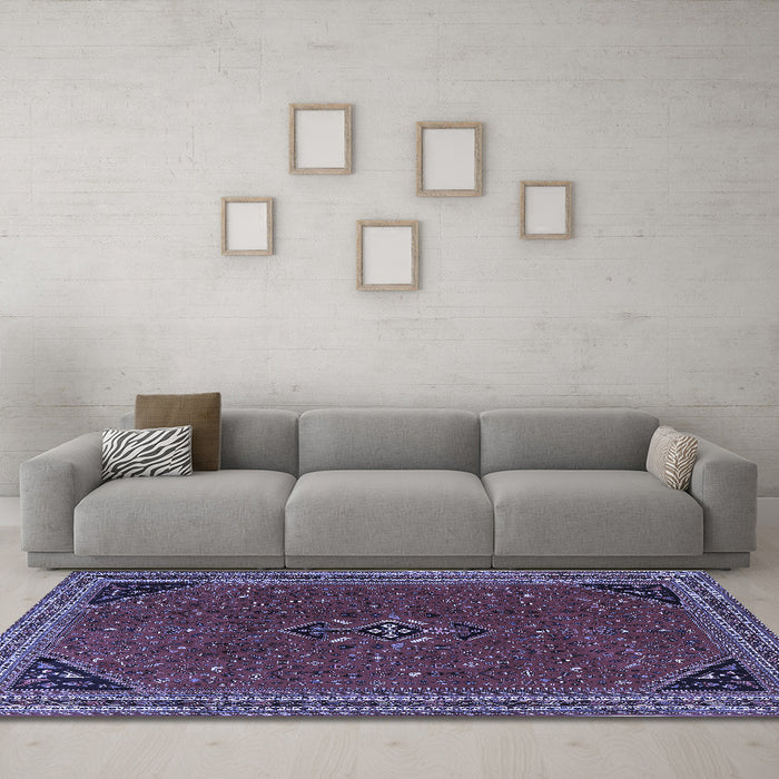 Machine Washable Persian Blue Traditional Rug in a Living Room, wshtr3521blu