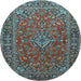 Round Machine Washable Persian Light Blue Traditional Rug, wshtr3522lblu