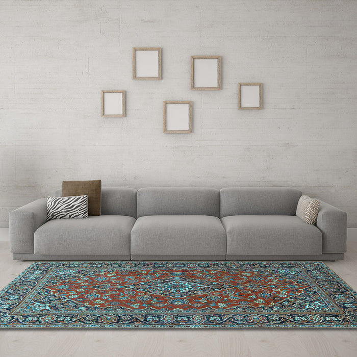 Machine Washable Persian Light Blue Traditional Rug in a Living Room, wshtr3522lblu