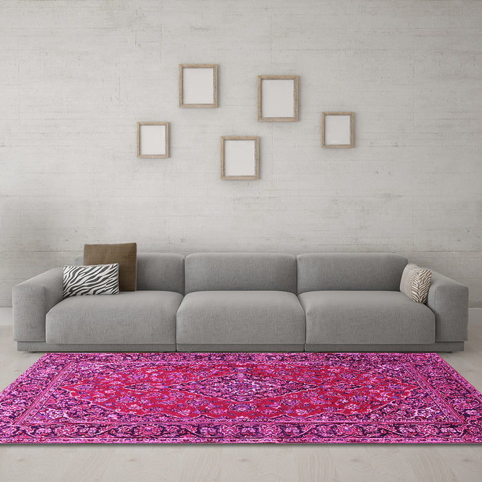 Machine Washable Persian Pink Traditional Rug in a Living Room, wshtr3522pnk