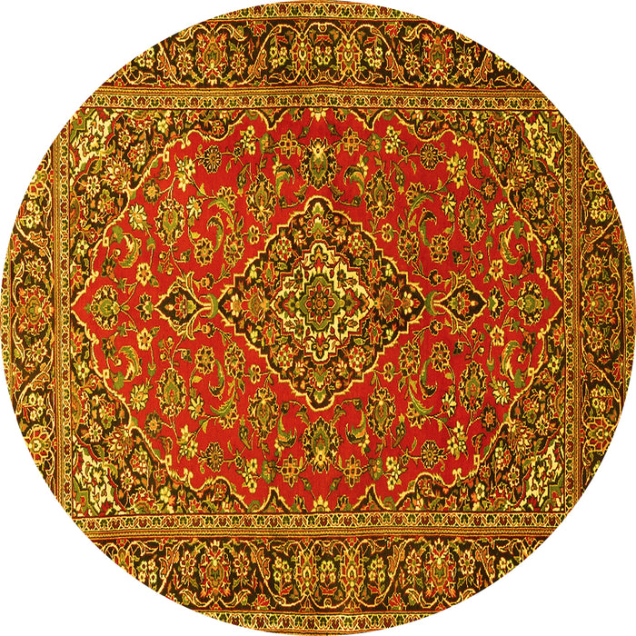 Round Machine Washable Persian Yellow Traditional Rug, wshtr3522yw