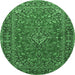 Round Machine Washable Persian Emerald Green Traditional Area Rugs, wshtr3522emgrn