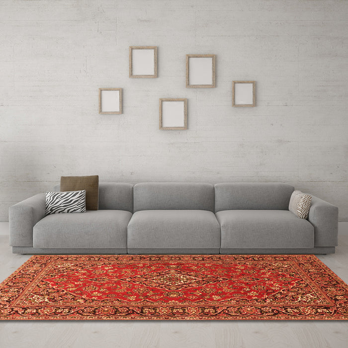 Machine Washable Persian Orange Traditional Area Rugs in a Living Room, wshtr3522org