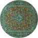 Round Persian Turquoise Traditional Rug, tr3522turq