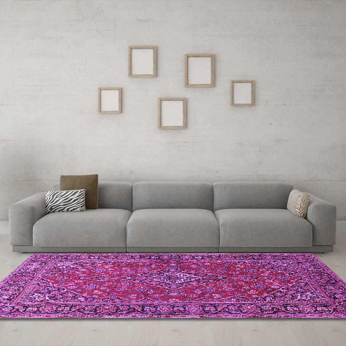 Machine Washable Persian Purple Traditional Area Rugs in a Living Room, wshtr3522pur
