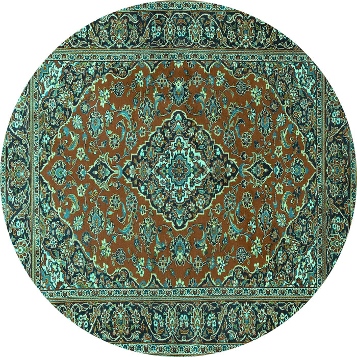 Round Machine Washable Persian Turquoise Traditional Area Rugs, wshtr3522turq