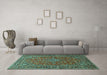 Machine Washable Persian Turquoise Traditional Area Rugs in a Living Room,, wshtr3522turq