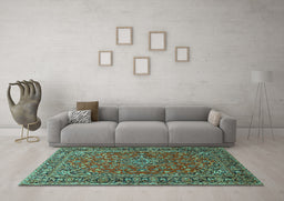 Machine Washable Persian Turquoise Traditional Area Rugs in a Living Room,, wshtr3522turq