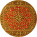 Round Persian Yellow Traditional Rug, tr3522yw