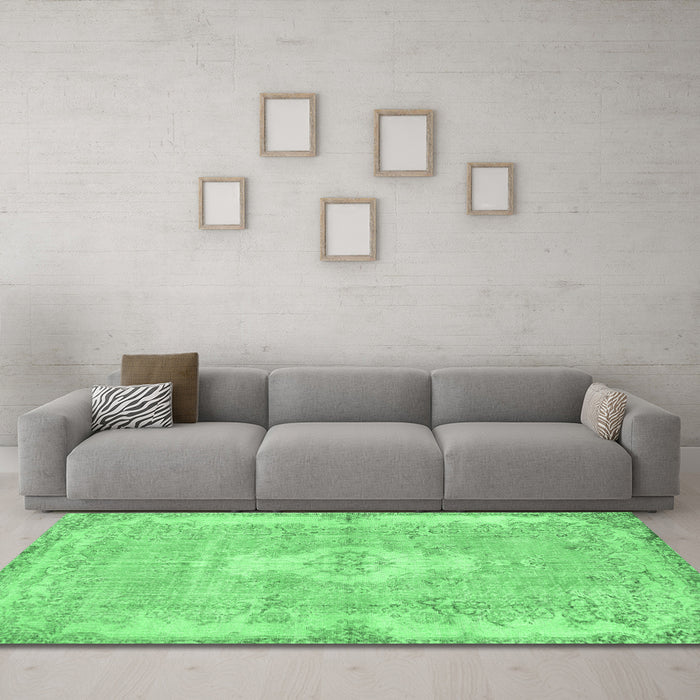 Machine Washable Persian Emerald Green Bohemian Area Rugs in a Living Room,, wshtr3523emgrn