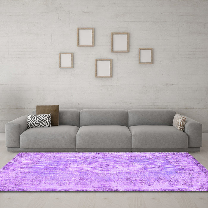 Machine Washable Persian Purple Bohemian Area Rugs in a Living Room, wshtr3523pur