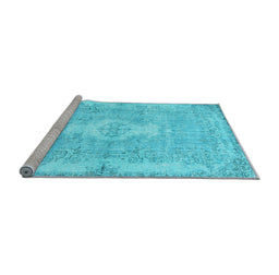 Sideview of Machine Washable Persian Light Blue Bohemian Rug, wshtr3523lblu