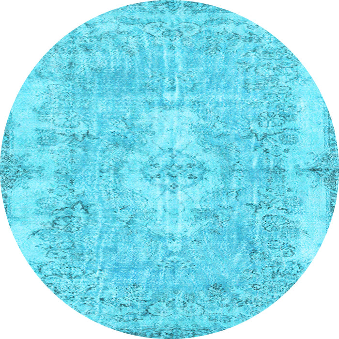 Round Machine Washable Persian Light Blue Bohemian Rug, wshtr3523lblu