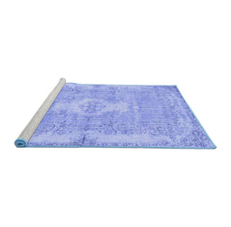 Sideview of Machine Washable Persian Blue Bohemian Rug, wshtr3523blu