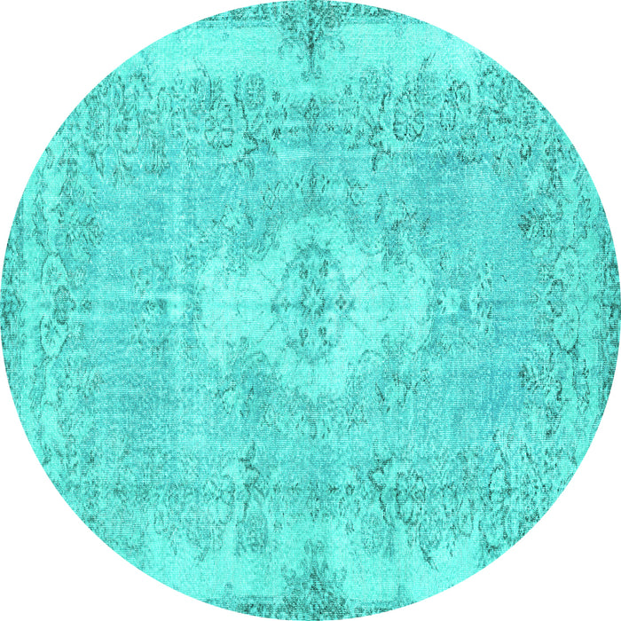 Round Machine Washable Persian Turquoise Bohemian Area Rugs, wshtr3523turq