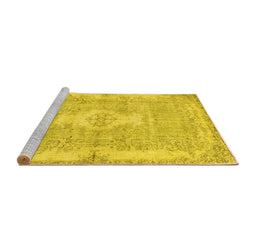 Sideview of Machine Washable Persian Yellow Bohemian Rug, wshtr3523yw