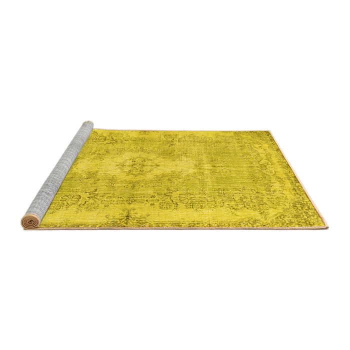 Sideview of Machine Washable Persian Yellow Bohemian Rug, wshtr3523yw