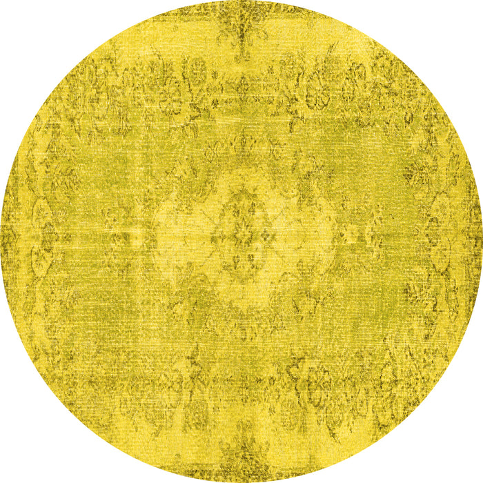 Round Machine Washable Persian Yellow Bohemian Rug, wshtr3523yw