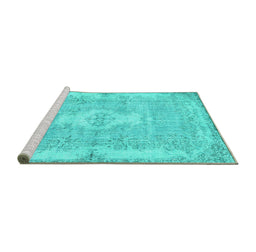 Sideview of Machine Washable Persian Turquoise Bohemian Area Rugs, wshtr3523turq
