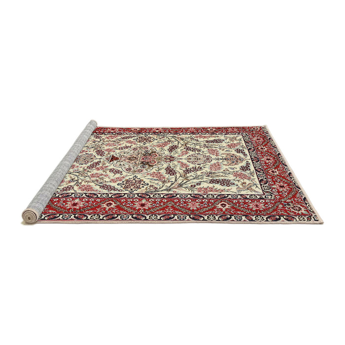 Sideview of Machine Washable Traditional Brown Red Rug, wshtr3524