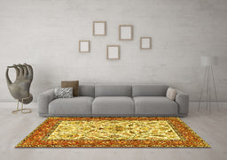Machine Washable Animal Yellow Traditional Rug in a Living Room, wshtr3524yw