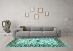 Machine Washable Animal Turquoise Traditional Area Rugs in a Living Room,, wshtr3524turq