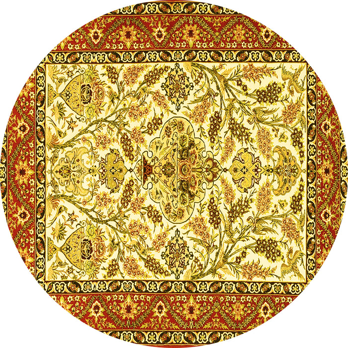 Round Machine Washable Animal Yellow Traditional Rug, wshtr3524yw