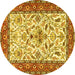 Round Machine Washable Animal Yellow Traditional Rug, wshtr3524yw