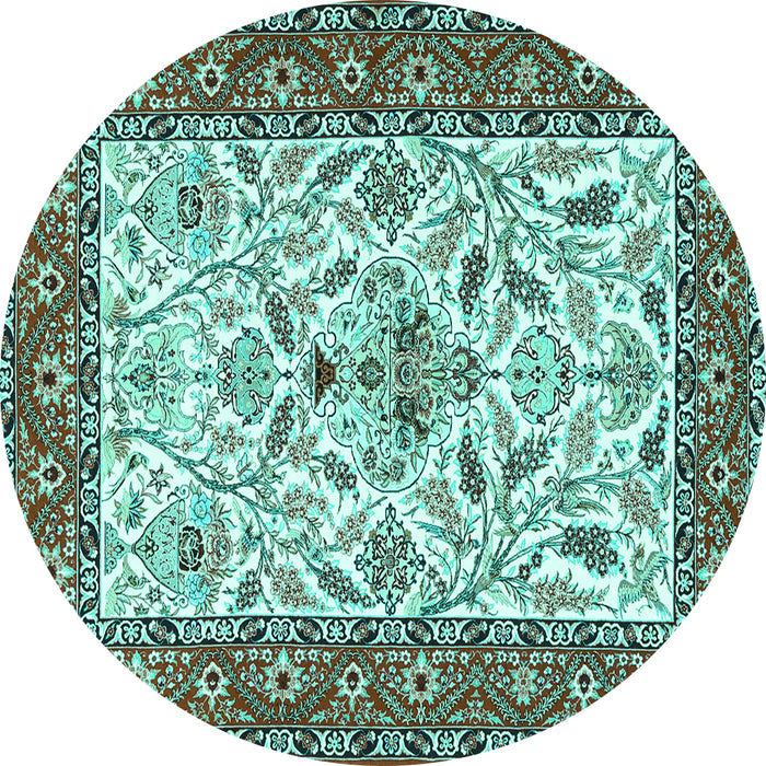 Round Machine Washable Animal Turquoise Traditional Area Rugs, wshtr3524turq