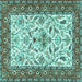 Square Animal Turquoise Traditional Rug, tr3524turq