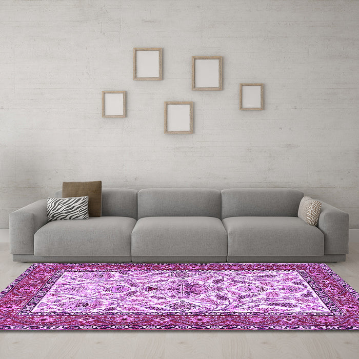 Machine Washable Animal Purple Traditional Area Rugs in a Living Room, wshtr3524pur