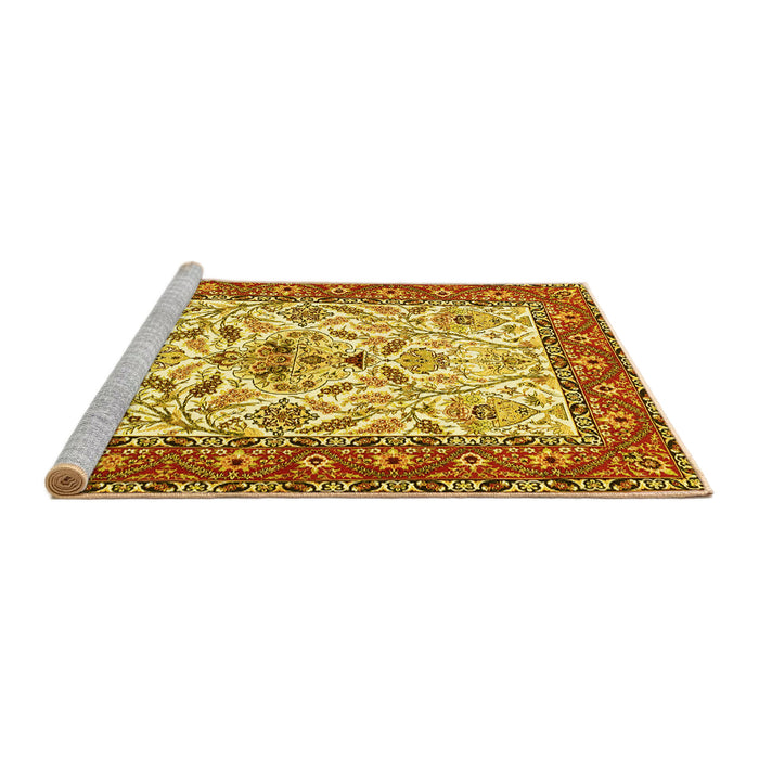 Sideview of Machine Washable Animal Yellow Traditional Rug, wshtr3524yw