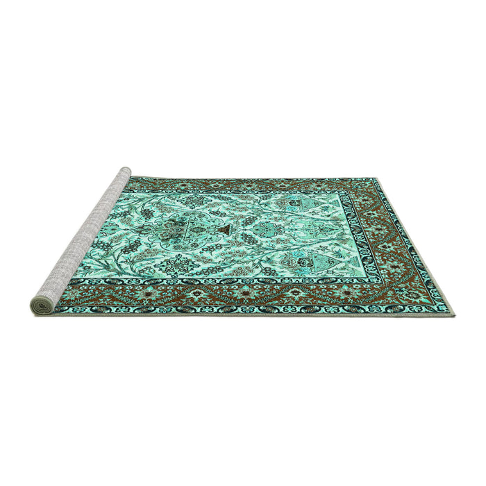 Sideview of Machine Washable Animal Turquoise Traditional Area Rugs, wshtr3524turq