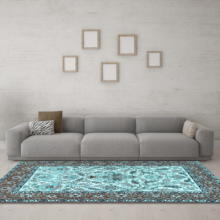 Machine Washable Animal Light Blue Traditional Rug in a Living Room, wshtr3524lblu
