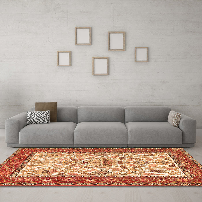 Machine Washable Animal Orange Traditional Area Rugs in a Living Room, wshtr3524org