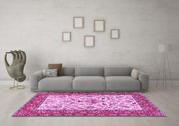 Machine Washable Animal Pink Traditional Rug in a Living Room, wshtr3524pnk