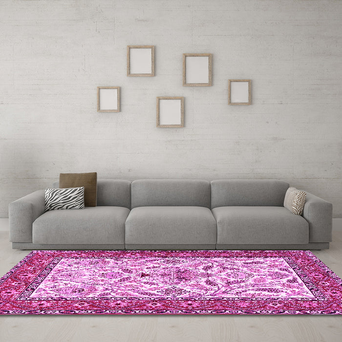 Machine Washable Animal Pink Traditional Rug in a Living Room, wshtr3524pnk