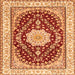 Round Machine Washable Medallion Orange Traditional Area Rugs, wshtr3525org