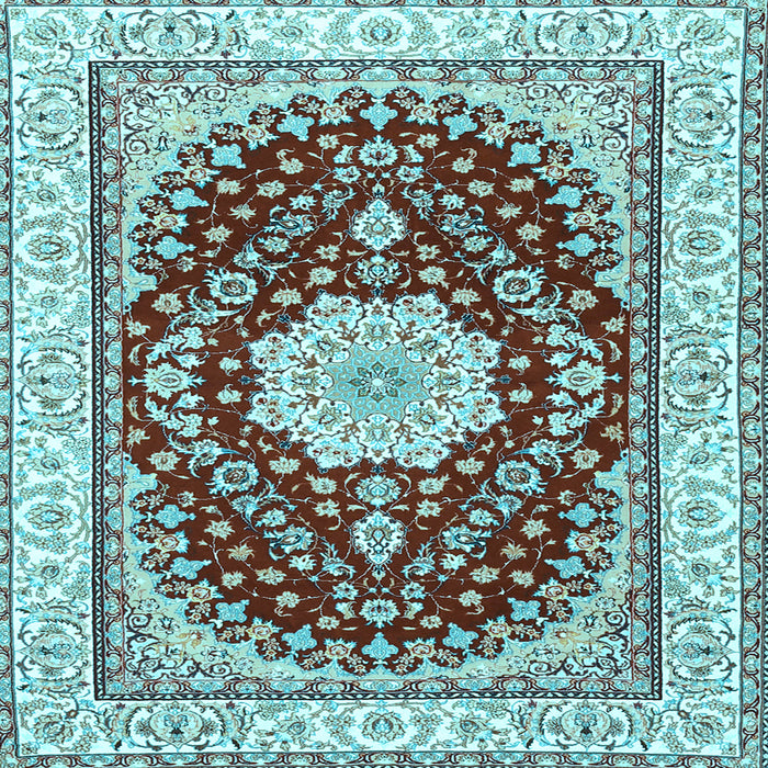 Square Machine Washable Medallion Light Blue Traditional Rug, wshtr3525lblu