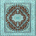 Square Machine Washable Medallion Light Blue Traditional Rug, wshtr3525lblu