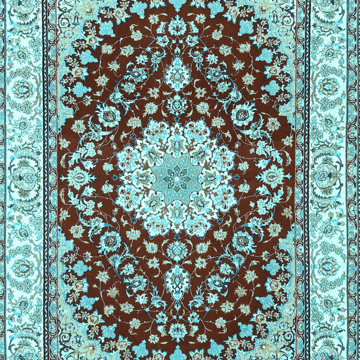 Machine Washable Medallion Light Blue Traditional Rug, wshtr3525lblu