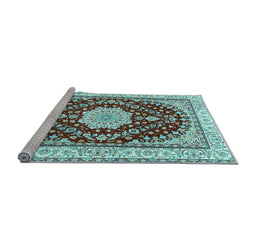 Sideview of Machine Washable Medallion Light Blue Traditional Rug, wshtr3525lblu